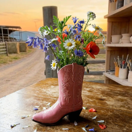 Cowgirl Boot Flower Vase