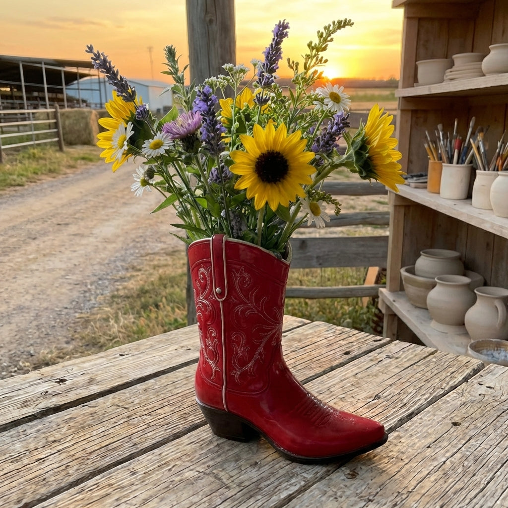 Cowgirl Boot Flower Vase